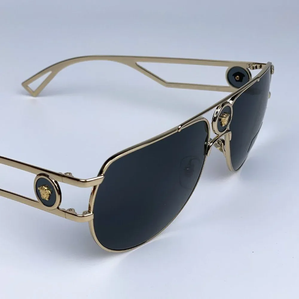 NEW Versace VE2225 MEDUSA PILOT 100287 Gold Gray Aviator Metal Unisex Sunglasses